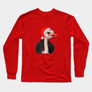 Funny Christmas Ostrich in Santa Hat Long Sleeve T-Shirt